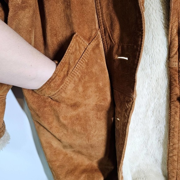 Vintage FoxRun Suede Leather Sherpa Lined Coat‎ S Brown Tapered - Picture 3 of 16